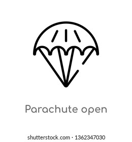 outline parachute open vector icon. isolated black simple line element illustration from airport terminal concept. editable vector stroke parachute open icon on white background