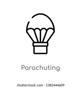 outline parachuting vector icon. isolated black simple line element illustration from free time concept. editable vector stroke parachuting icon on white background