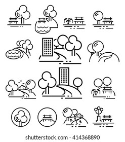 Outline park vector icons set on gray