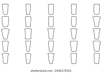 Outline party glass icon set. Drink vector