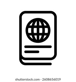 Outline passport icon with globe symbol representing international identity document