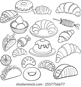 Outline Pastry and Dessert Collection for Coloring