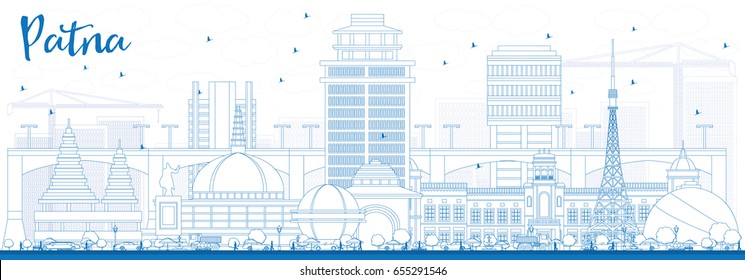 Outline Patna Skyline with Blue Buildings. Vector Illustration. Business Travel and Tourism Concept with Modern Architecture. Image for Presentation Banner Placard and Web Site.