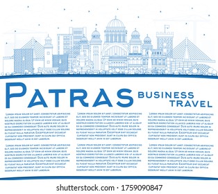 Outline Patras Greece City Skyline with Blue Buildings and Copy Space. Vector Illustration. Travel and Tourism Concept with Historic and Modern Architecture. Patras Cityscape with Landmarks.