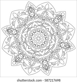 Outline pattern for painting. Antistress Coloring Page. Contour circular ornament from simple geometrical figures. Template for embroidery, burning wood, engraving.