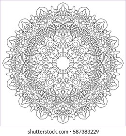 Outline pattern for painting. Antistress Coloring Page. Contour circular ornament from simple geometrical figures. Template for embroidery, burning wood, engraving.