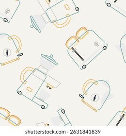 Outline pattern with retro kitchen appliances on white background