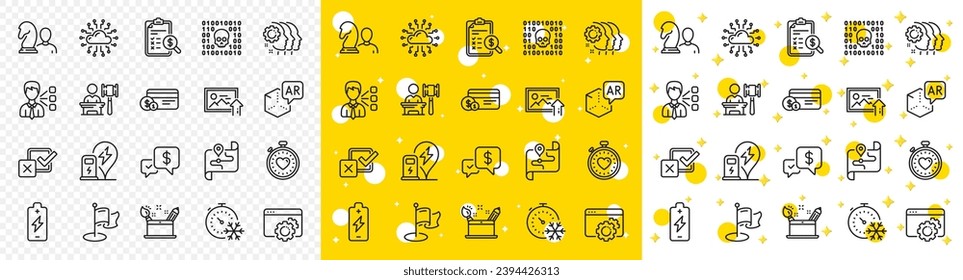 Outline Payment received, Milestone and Heartbeat timer line icons pack for web with Binary code, Auction, Battery charging line icon. Upload photo, Checkbox, Chess pictogram icon. Vector