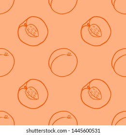Outline peach fruit seamless pattern. Fresh fruit background. Organic illustration. Textile design texture.Graphic, print, design element.  Vector isolated  drawing.