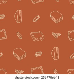 Outline Peanut Butter bread Vector Seamless Pattern illustration Design