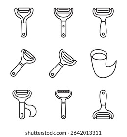 Outline Peeler Icon Set Collection. Vector Illustration of Different Types of Vegetable Peelers
