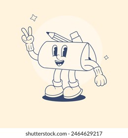 Outline Pencil Case Retro Mascot Illustration