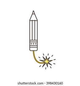 Outline pencil icon. Metaphoric concept of lies and propaganda in the mass media. Pencil going to explode. Advocacy journalism concept outline icon.