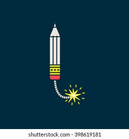 Outline pencil icon. Metaphoric concept of lies and propaganda in the mass media. Pencil going to explode. Advocacy journalism concept outline icon.
