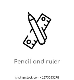 outline pencil and ruler vector icon. isolated black simple line element illustration from construction and tools concept. editable vector stroke pencil and ruler icon on white background