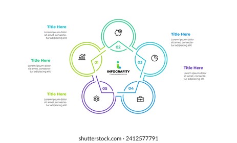 Outline pentagon diagram divided into 5 sectors. Design concept of five steps or parts of business cycle. Infographic design template