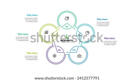 Outline pentagon diagram divided into 5 sectors. Design concept of five steps or parts of business cycle. Infographic design template