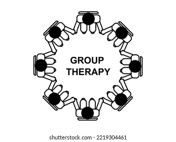 Outline of people in group therapy session, talk therapy and group therapy concept. outline vector illustration.