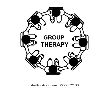 Outline of people in group therapy session, talk therapy and group therapy concept. outline vector illustration.