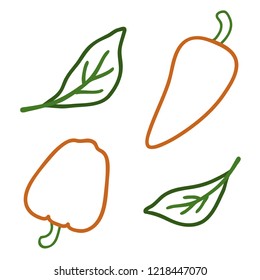 Outline pepper set - vector illustration