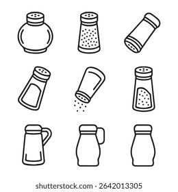Outline Pepper Shaker Icon Set. Simple Line Art Illustration of Salt and Pepper Shakers

