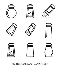 Outline Pepper Shaker Icon Set. Simple Line Art Illustration of Salt and Pepper Shakers
