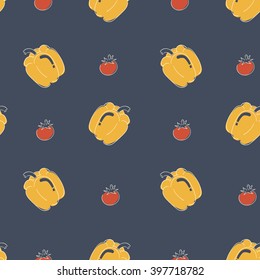 outline pepper and tomato seamless pattern 