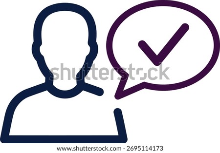 Outline of person with checkmark in speech bubble for confirmation