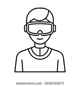 Outline a person wearing goggles a sweater on a eyewear glasses