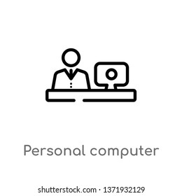 outline personal computer and worker vector icon. isolated black simple line element illustration from computer concept. editable vector stroke personal computer and worker icon on white background