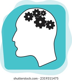 Outline of a person's head with a Cogs Whirring.  A concept of a person thinking slowly or slower than other people.  Or somebody who is waiting for the gears to turn