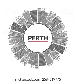 Outline Perth Australia City Skyline with Modern Buildings and copy space Isolated on White. Vector Illustration. Perth Cityscape with Landmarks.