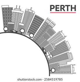 Outline Perth Australia City Skyline with Modern Buildings and copy space Isolated on White. Vector Illustration. Perth Cityscape with Landmarks.