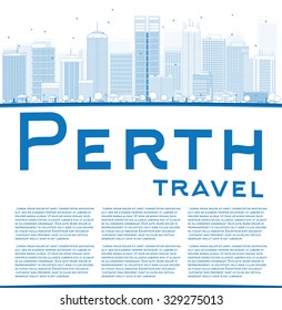 Outline Perth skyline with blue buildings and copy space. Vector illustration. Business travel and tourism concept with place for text. Image for presentation, banner, placard and web site.