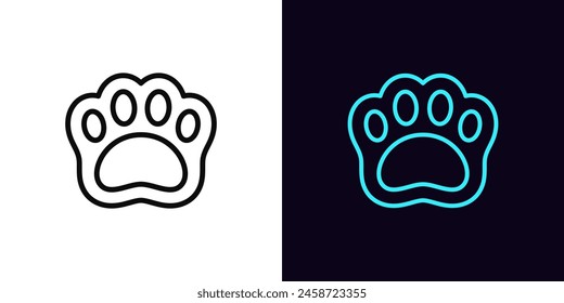 Outline pet paw icon, with editable stroke. Cute paw sign and silhouette. Animal footprint, kitten or puppy paw, pet care and aid, animal shelter and vet, cat and dog shop, pet health. Vector icon