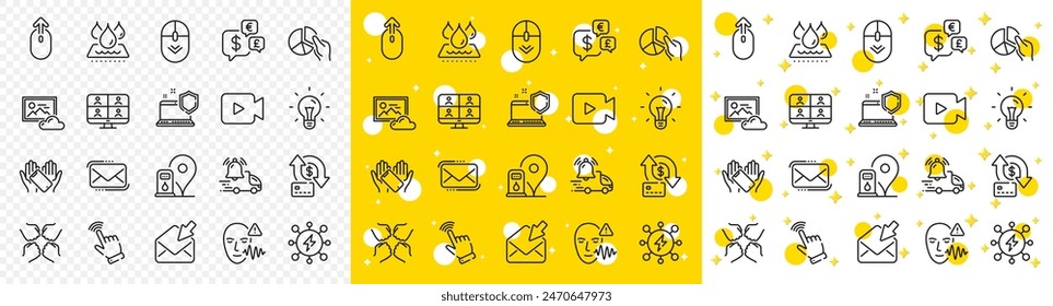 Outline Petrol station, Scroll down and Money currency line icons pack for web with Smartphone holding, Delivery notification, Squad line icon. Idea, Waterproof, Power pictogram icon. Vector