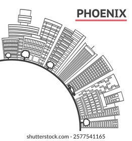 Outline Phoenix Arizona City Skyline with Modern Buildings and copy space Isolated on White. Vector Illustration. Phoenix USA Cityscape with Landmarks. 