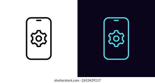 Ícone de configuração de telefone da estrutura de tópicos, com traço editável. Ícone de personalização do telefone, configuração do sistema do smartphone. Otimização do software do telefone, configurações do sistema móvel, serviço de smartphone. Ícone de vetor