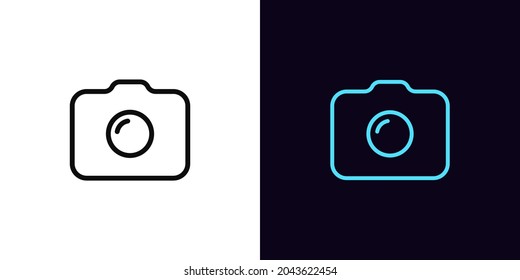 Outline photo camera icon, with editable stroke. Linear camera sign, photo shooting pictogram. Digital photography, photo studio, content production. Vector icon, sign, symbol for UI and Animation