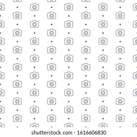Outline photo camera icon pattern seamless white background.