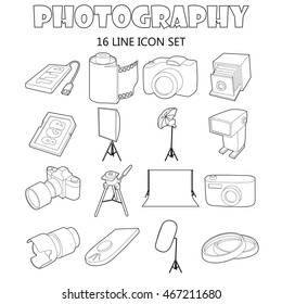 Outline photography icons set. Universal photography icons to use for web and mobile UI, set of basic photography isolated vector illustration