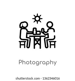 outline photography vector icon. isolated black simple line element illustration from outdoor activities concept. editable vector stroke photography icon on white background