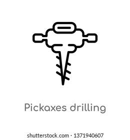 outline pickaxes drilling vector icon. isolated black simple line element illustration from construction concept. editable vector stroke pickaxes drilling icon on white background