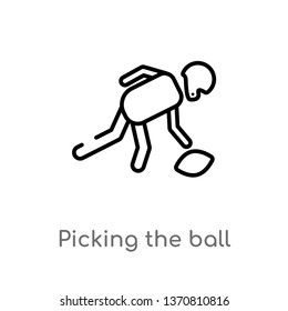 outline picking the ball vector icon. isolated black simple line element illustration from american football concept. editable vector stroke picking the ball icon on white background
