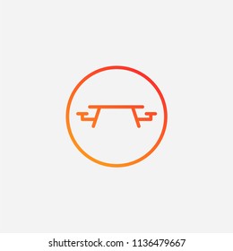 Outline picnic table icon,gradient illustration,vector camping sign symbol