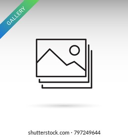 Outline picture gallery flat icon isolated on white background. Pictures pictogram. Line photograph symbol for website design, mobile application, ui.