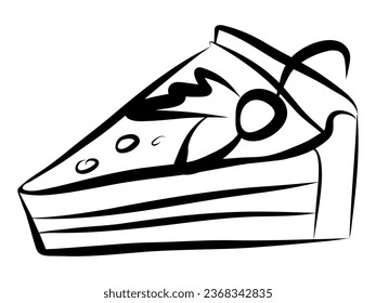 Outline Piece Of Cake isolated on white background. Vector sketch illustration. Perfect for print, web, menu and infographics.