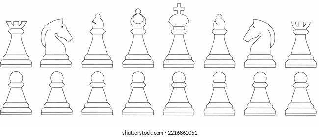 outline piece chess icon set isolated on white background