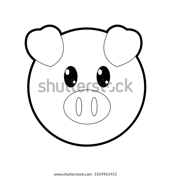 Outline Pig Head Cute Animal Character Stock Vector (Royalty Free ...