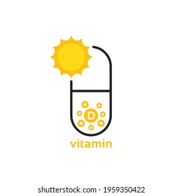 outline pill capsule with sun like vitamin d icon. concept of easy basics of daily healthy eating. flat linear style trend modern logotype graphic cartoon design element isolated on white background